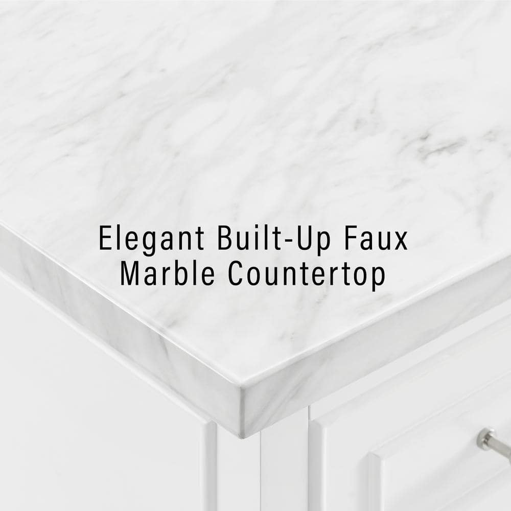 Cutler White Faux Marble Top Kitchen Island with Storage