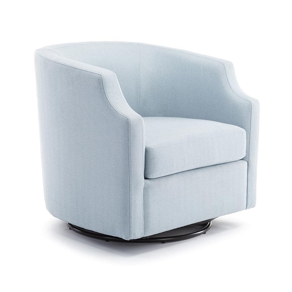 Sky Blue Transitional Swivel Barrel Accent Chair in Polyester
