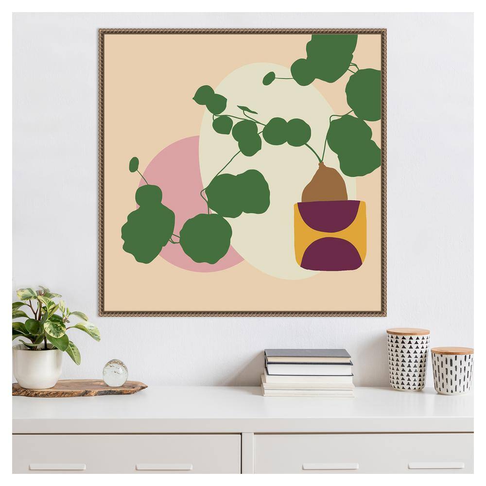 Mod Potted Plant Abstract Canvas Wall Art with Bronze Frame, 30 x 30 inches