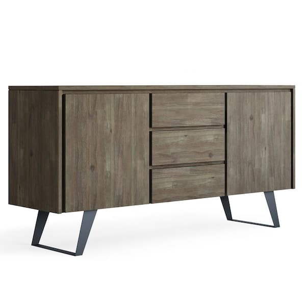Simpli Home Lowry Solid Acacia Wood and Metal 60 in. WideRectangle Modern Industrial Sideboard Buffet in Distressed Grey