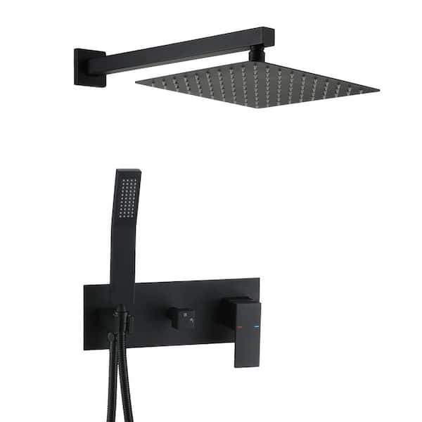 2-Spray Patterns 10 in. Wall Mount with Handheld Shower 2.5 GPM Dual Shower Heads in Matte Black