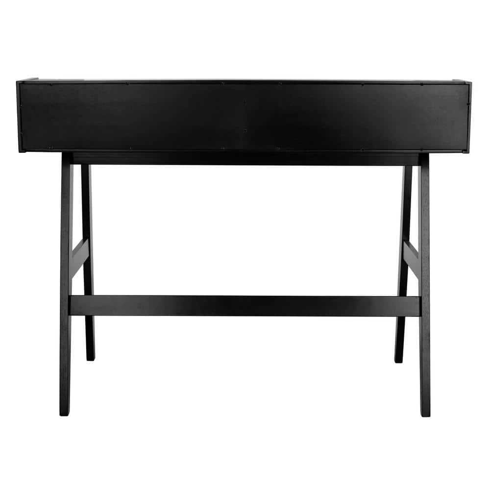 Industrial Mid-Century Matte Black Writing Desk with Shelves