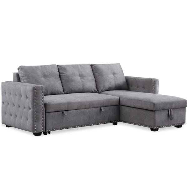 wetiny 65 in. W 2-Piece Gray Fabric L Shaped Modern Sectional Sofa with Square Arm and Storage