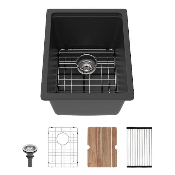 15"x 20" Black Quartz/Granite Composite Bar Sink Singel Bowl Undermount Workstation Prep Kitchen Sink