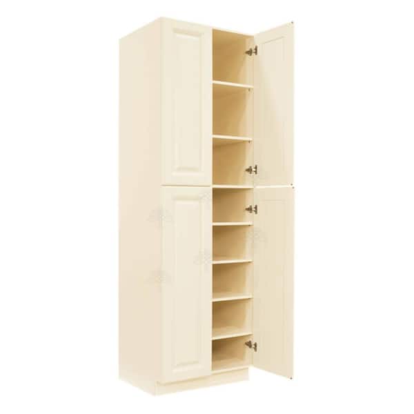 LIFEART CABINETRY Oxford Creamy White Plywood Raised Panel Stock Assembled Tall Pantry Kitchen Cabinet (18 in. W x 96 in. H x 24 in. D)