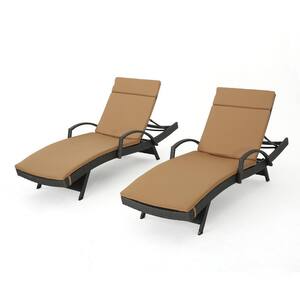 Miller Grey 2-Piece Faux Rattan Outdoor Chaise Lounge Set with Caramel Cushions and Armrest