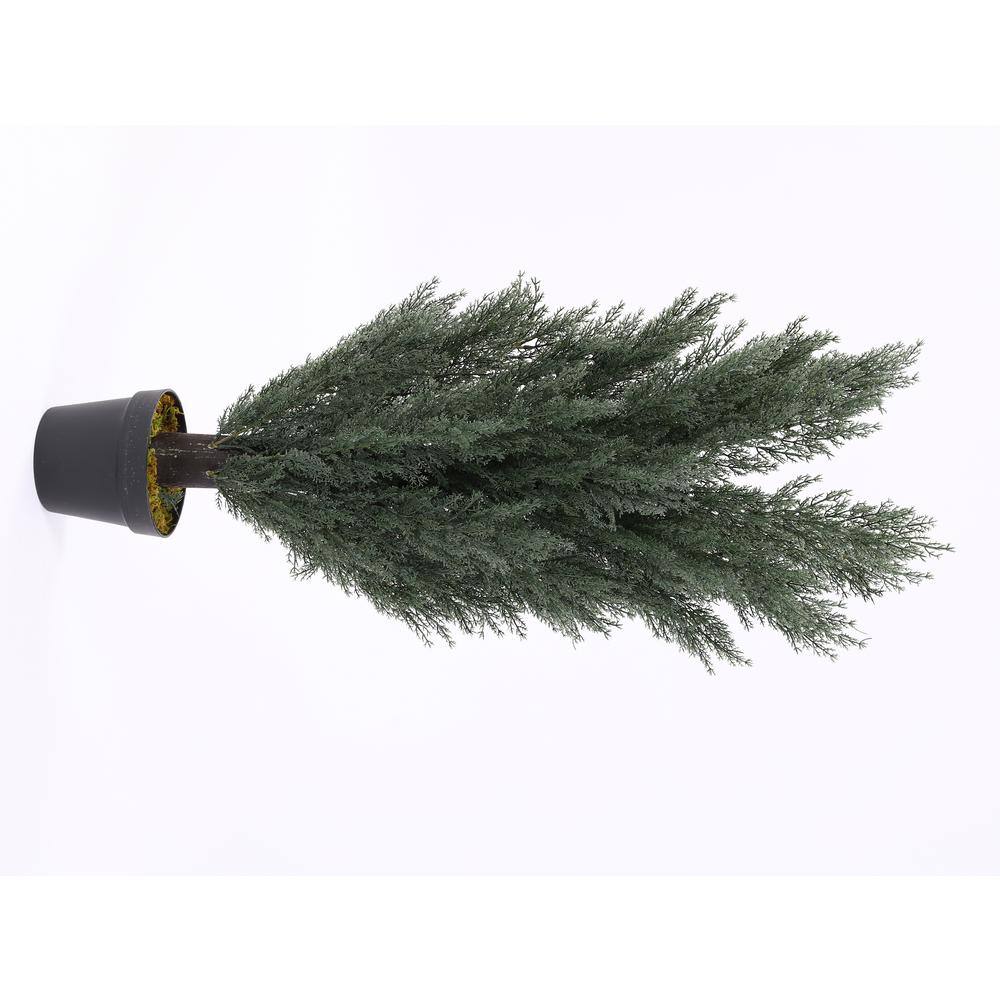 59" Dark Green Cedar Artificial Topiary Trees in Black Cement Pots, Set of 2