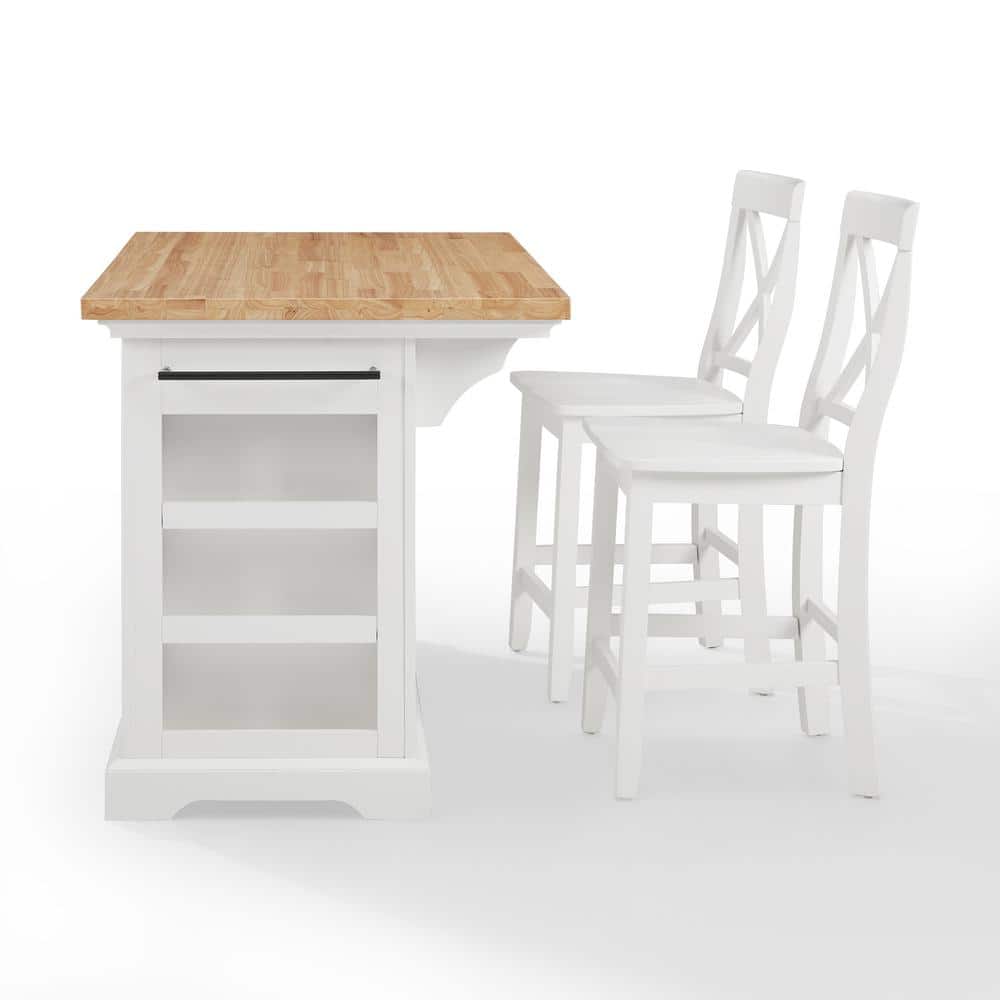 Julia 50'' White Kitchen Island Set with 2 X-Back Stools