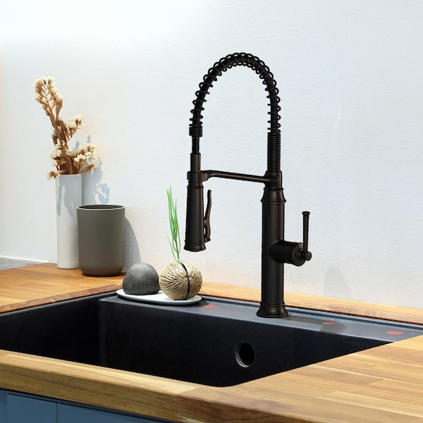 Linscott Single Handle Springneck Pull-Down Sprayer Kitchen Faucet in Oil Rubbed Bronze