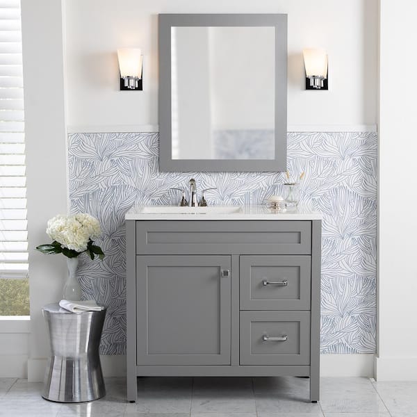 Home Decorators Collection Maywell 37 in. W x 19 in. D x 38 in. H Single Sink  Bath Vanity in Sterling Gray with White Cultured Marble Top