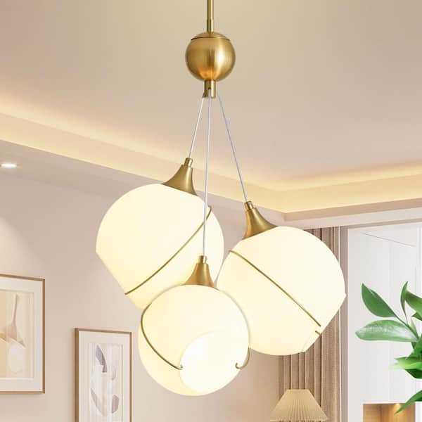 KANADEMONO Gold × Glass Ceiling Light 3 HKMGT 5 in. 3-Light Gold Flush Mount Ceiling Light with