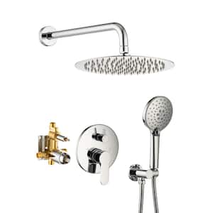 Mondawell Round 3-Spray Patterns 10 in. Wall Mount Rain Dual Shower Heads with Handheld and Valve in Chrome