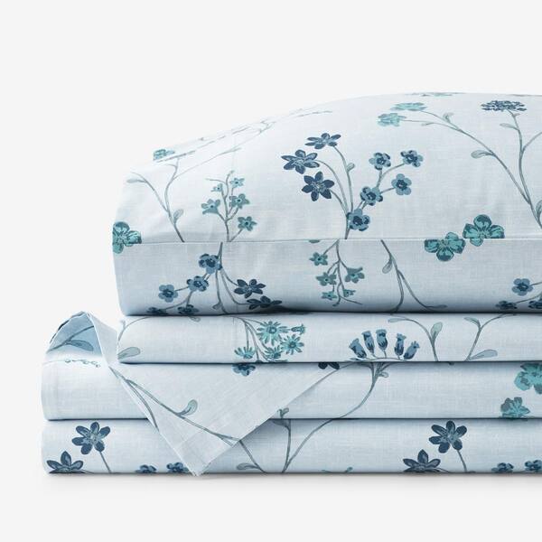The Company Store Legends Hotel Floral Trail Blue Multi Sateen Twin Sheet Set