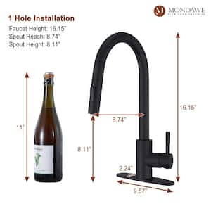 High Arc Single Handle Surface Mount Pull Down Kitchen Faucet in Matte Black SUS Stainless Steel