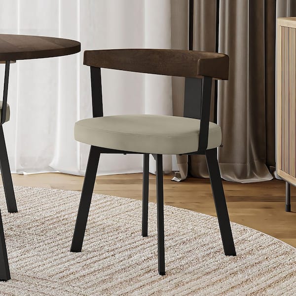 Lars Greige Faux Leather / Black Metal Upholstered Dining Chair