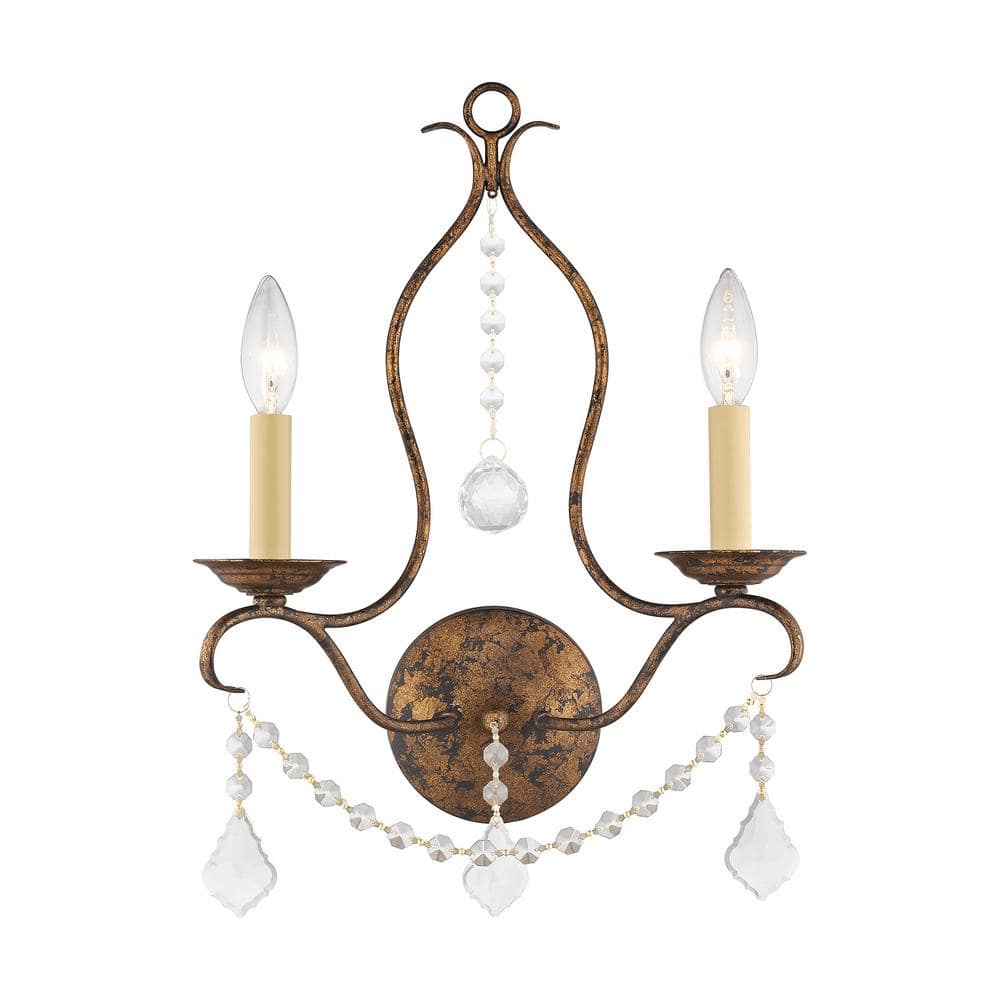 Chesterfield Venetian Golden Bronze 2-Light Crystal Sconce