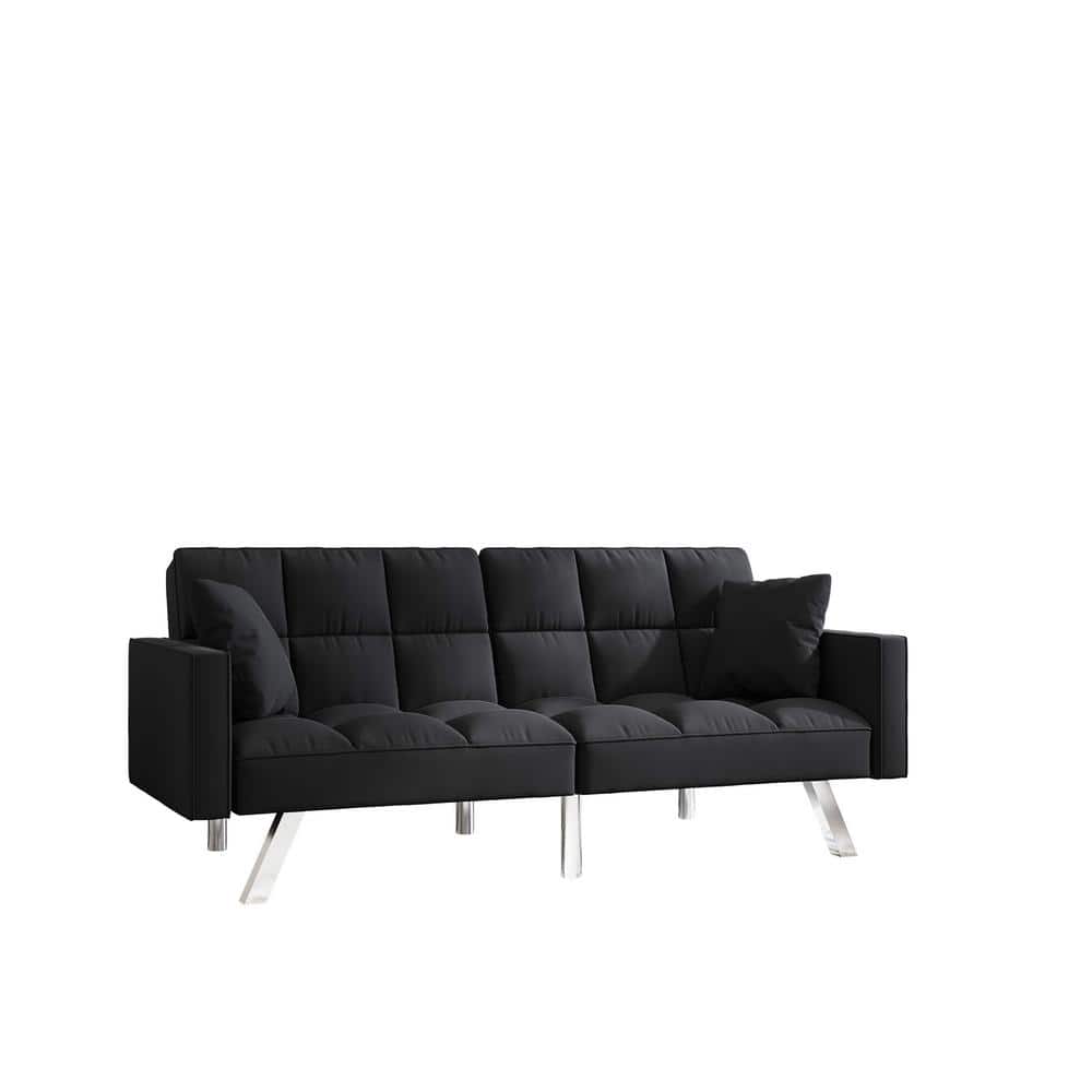 ZIRUWU 74.4 in. Width Black Modern Velvet Sofa Couch Bed with Armrests and  2 Pillows ZT-ZQP11SFA - The Home Depot