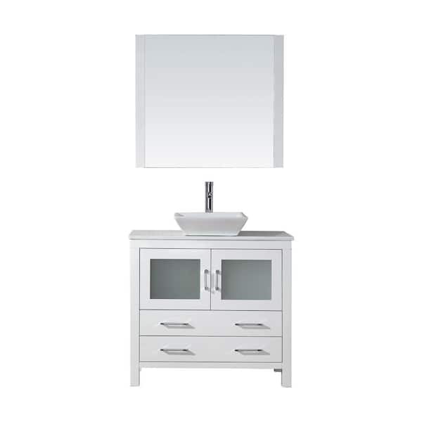 Virtu USA Dior 37 in. W Bath Vanity in White with Stone Vanity Top in White with Square Basin and Mirror