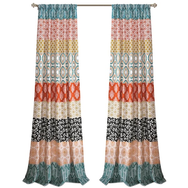 Unbranded Turquoise/Orange Striped Rod Pocket Room Darkening Curtain - 52 in. W x 95 in. L (Set of 2)