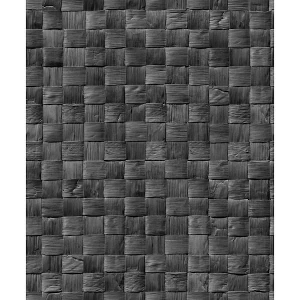 Unbranded Woods and Wicker Collection Black 3D Rattan Weave Optics Matte Finish Vinyl on Non-Woven Non-Pasted Wallpaper Roll