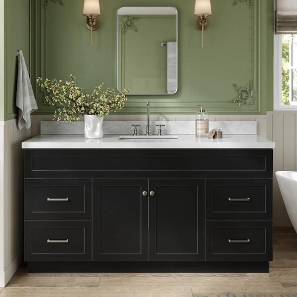 Hamlet 66 in. Single Sink Freestanding Bathroom Vanity in Black with Carrara White Marble Top