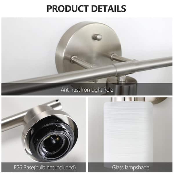 31.5 in. 5-Light Brushed Nickel Bathroom Light Fixtures Vanity Light Over Mirror with Opal White Glass Shade