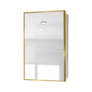 16 in. W x 28 in. H Rectangular Metal Medicine Cabinet with Mirror in Gold White for Bathroom