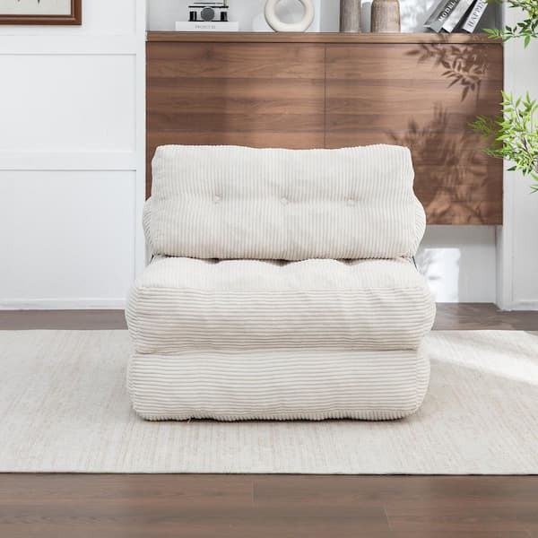 Renvix Beige Corduroy Upholstered Convertible Sleeper Chair Single Sofa Bed with Pillow and Back Support