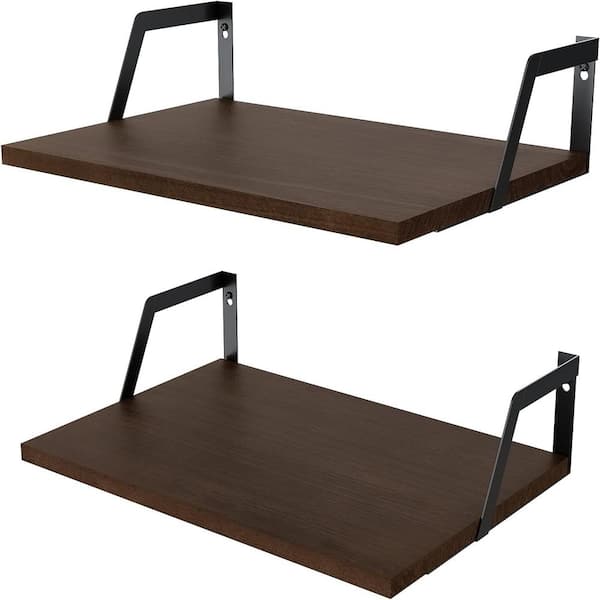 16.5 in. W x 11.8 in. D Decorative Wall Shelf, Dark Walnut Floating Shelves Wall Mounted Set of 2