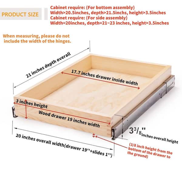 Wudkey 20 in. W x 21 in. D x 3 in. H Soft Close Slide Out Wood