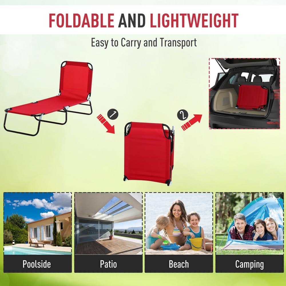 Coastal Breeze Red Folding Chaise Lounge with 5-Position Backrest