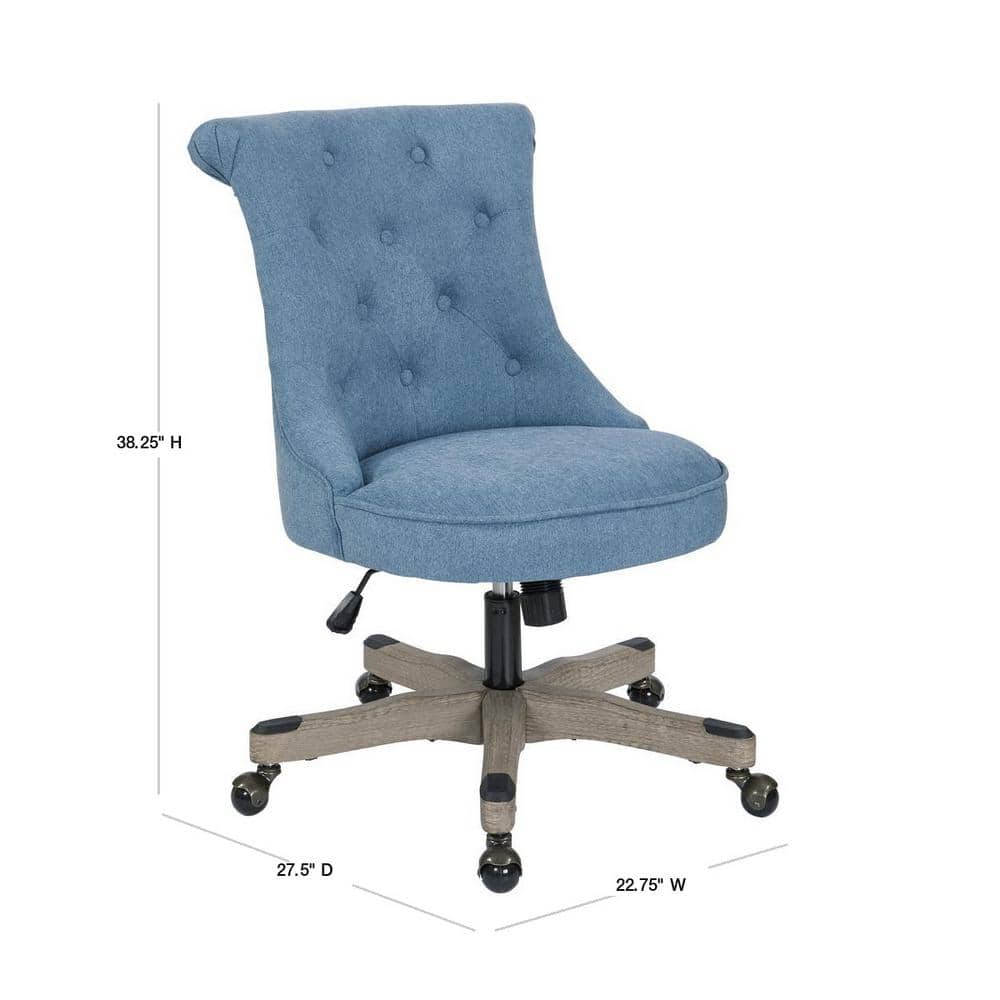 Sky Blue Fabric Swivel Armless Office Chair with Wood Base