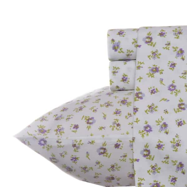 Laura Ashley Petite Fleur 4-Piece Purple Cotton King Sheet Set