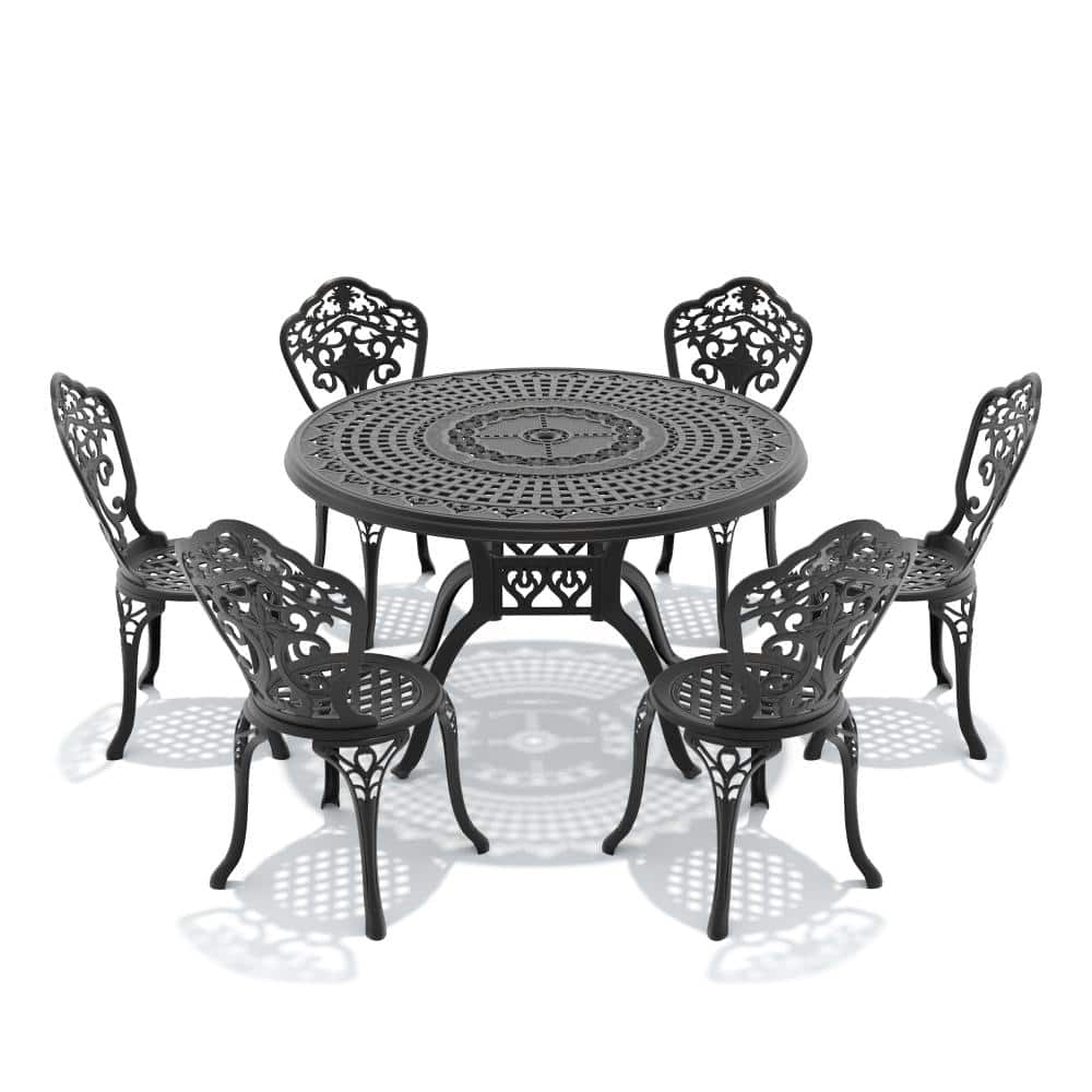 7-Piece Cast Aluminum Round Outdoor Patio Dining Set with Umbrella Hole and 6 Armless Chairs price history on PriceWatchPro