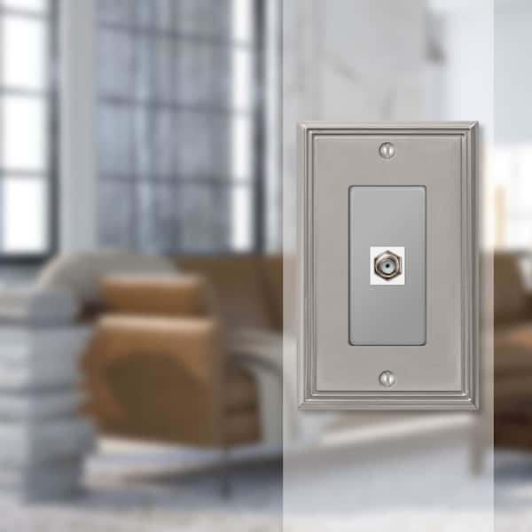 Rhodes 1 Gang Coax Metal Wall Plate - Brushed Nickel