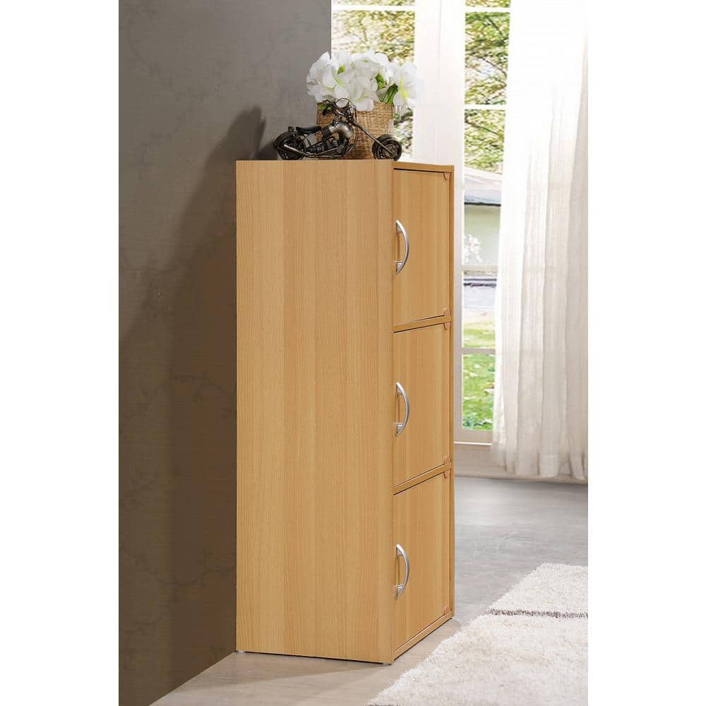 Beech 3-Door Office Storage Cabinet with Silver Handles