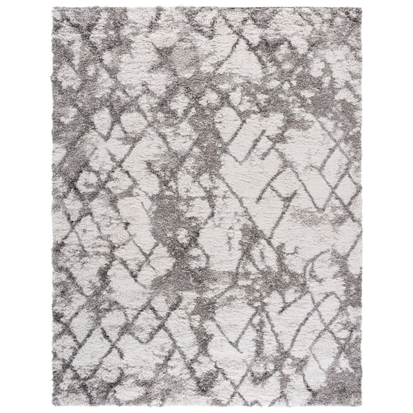 Horizon Shag 9 ft. x 12 ft. Gray/Ivory Abstract Diamond Area Rug