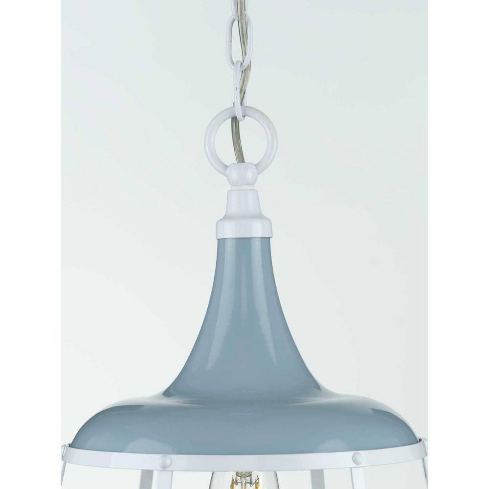 Coastal Blue Farmhouse 12" Mini-Pendant with Aged Brass Accents