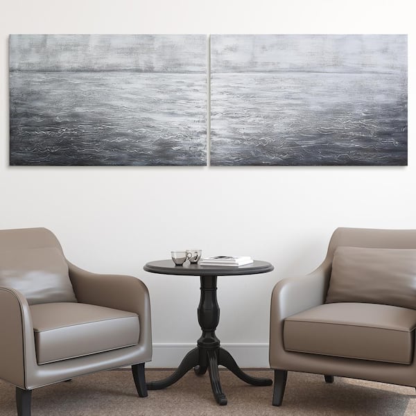 Empire Art Direct 24 in. x 36 in. "Silver Light" - Set of 2 Textured Metallic Hand Painted by Martin Edwards Wall Art