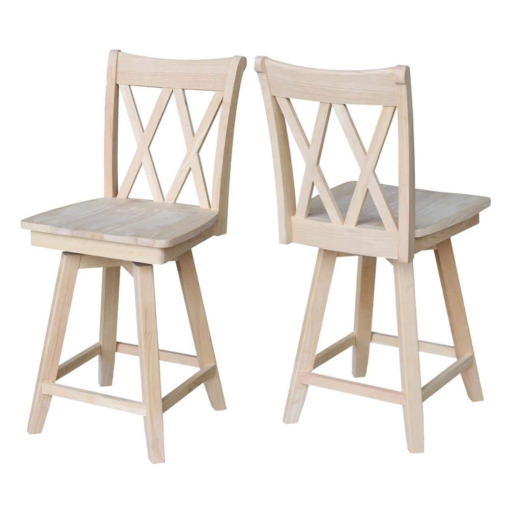 24" Unfinished Double X Back Swivel Wood Counter Stool