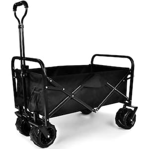 3.2 cu. ft. Black Fabric Heavy-Duty Folding Portable Garden Cart w/ 7 in. Widened All-Terrain Wheels Adjustable Handles