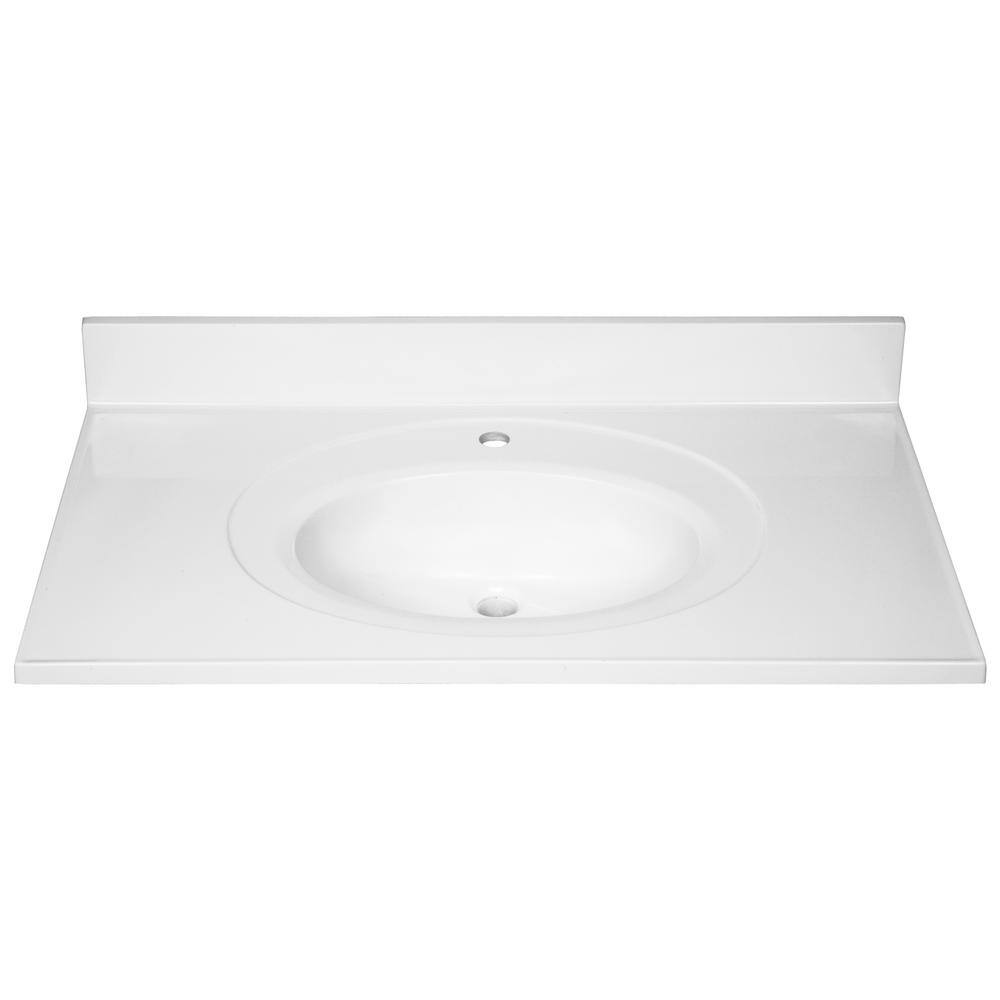 Solid White 37-Inch Cultured Marble Vanity Top with Integrated Backsplash