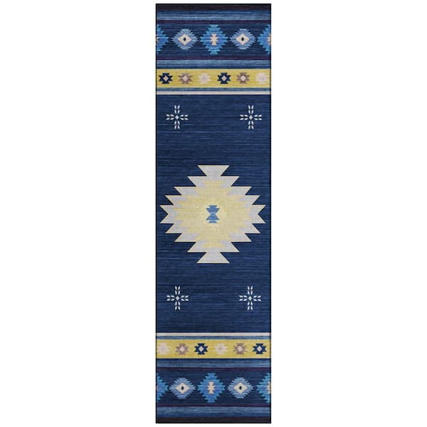 Sonora Blue 2 ft. 3 in. x 7 ft. 6 in. Geometric Indoor/Outdoor Area Rug