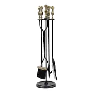 30 in. Tall 5-Piece Black and Antique Brass Sutton Fireplace Tool Set