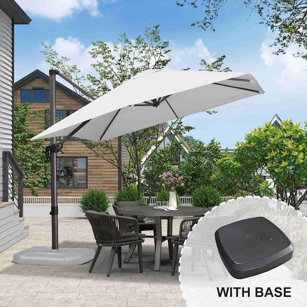 9 ft. Square Aluminum Outdoor Patio Cantilever Umbrella Offset 360-Degree Rotation Umbrella with Wheels Base, White