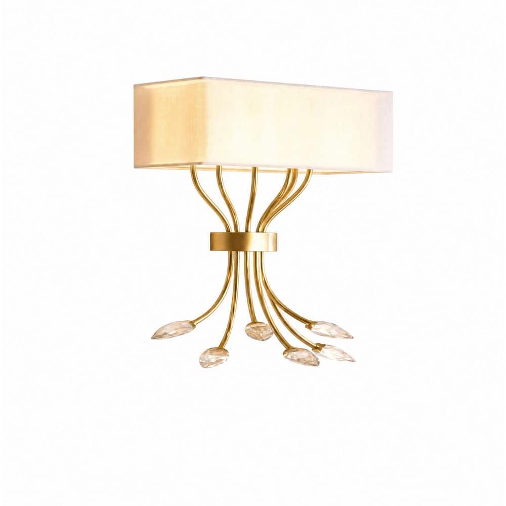 20 in. 1-Light Modern Gold Wall Sconce, Painted Gold Wall Light with Double Fabric Shade and Crystal Leaf Accent price history on PriceWatchPro