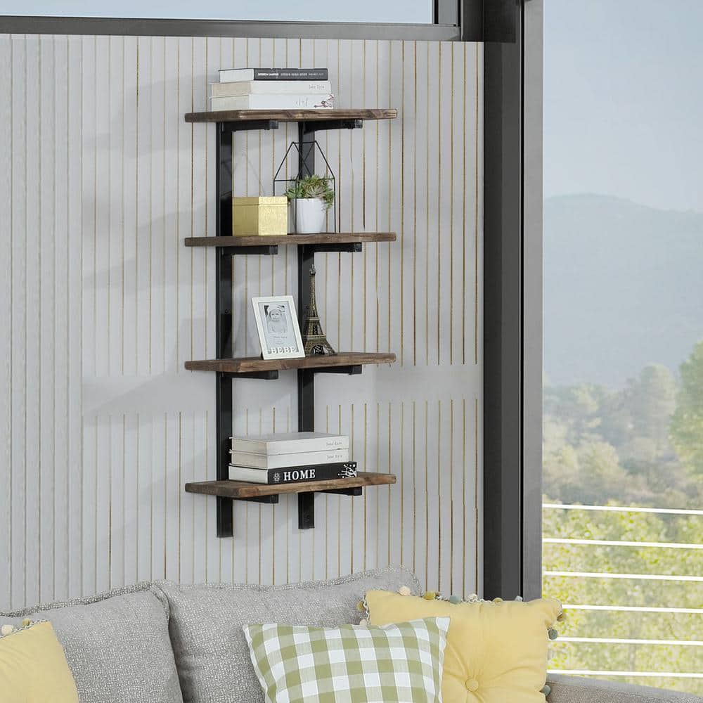 Pomona 48"H Metal and Solid Wood Wall Shelf