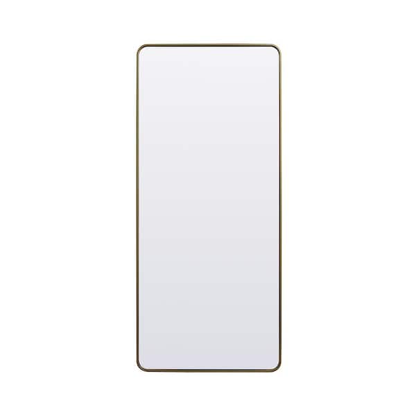 Unbranded Timeless Home 72 in. W x 32 in. H x Modern Soft Corner Metal Rectangle Brass Mirror