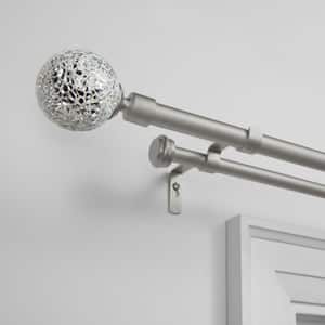 White Mosaic Double 66 in. - 120 in. Adjustable 3/4 in. Double Curtain Rod Kit in Matte Silver with Finial