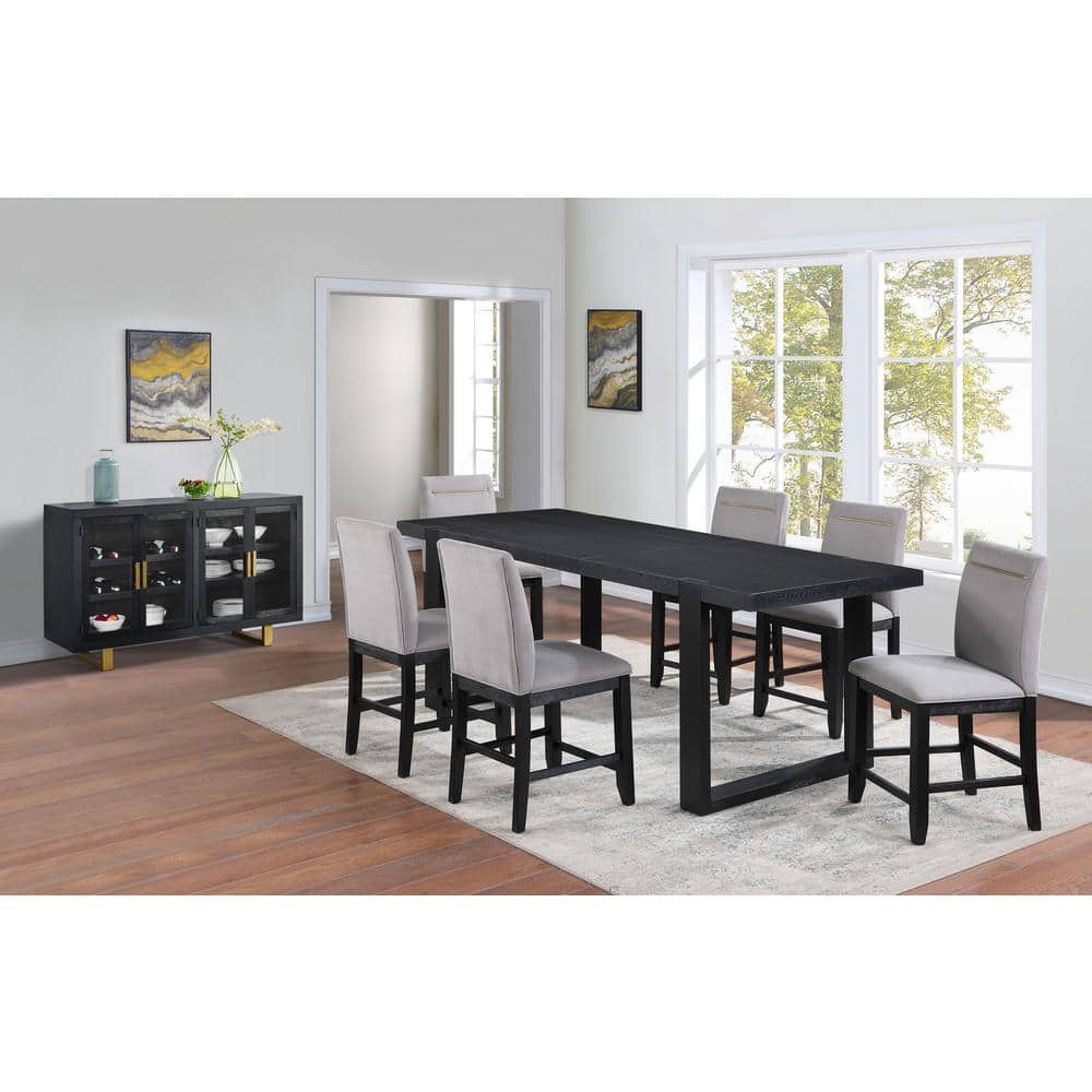 Yves 95" Black Wood Extendable Counter Height Dining Table